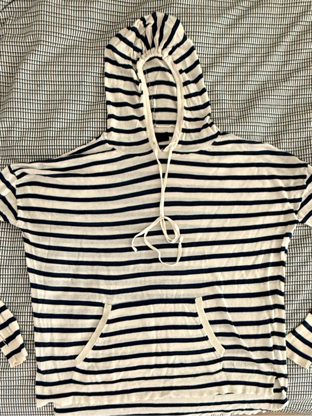 Nili Lotan Classic Striped Hooded Pullover Very Lightweight Cotton Sweater